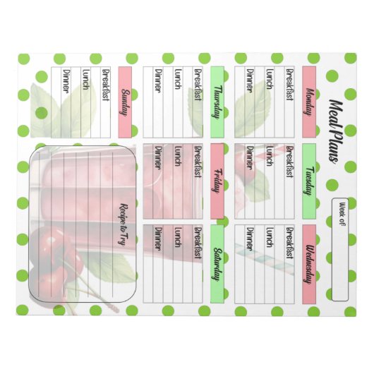 Bloc-note "Cute Cherry Weekly Meal Planner" (Devant)
