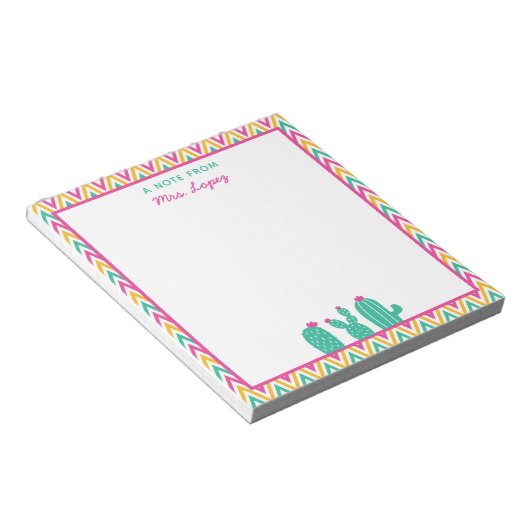 Bloc-note Cute Chevron Cactus Fleurs roses Enseignant (Incliné)