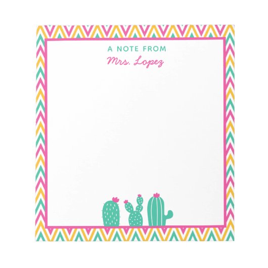Bloc-note Cute Chevron Cactus Fleurs roses Enseignant (Devant)