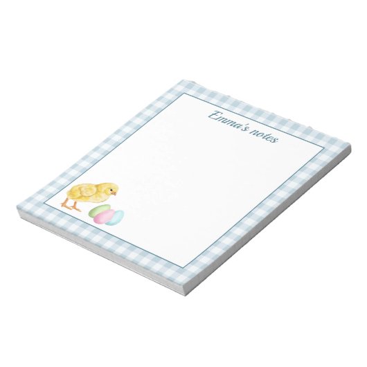 Bloc-note Cute Chick And Pastel Eggs On Blue Gingham Easter (Tourné)