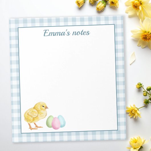 Bloc-note Cute Chick And Pastel Eggs On Blue Gingham Easter