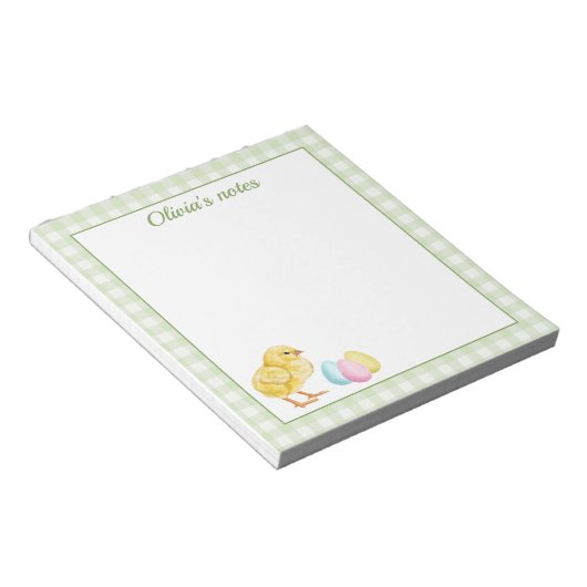 Bloc-note Cute Chick And Pastel Eggs On Green Gingham Easter (Incliné)