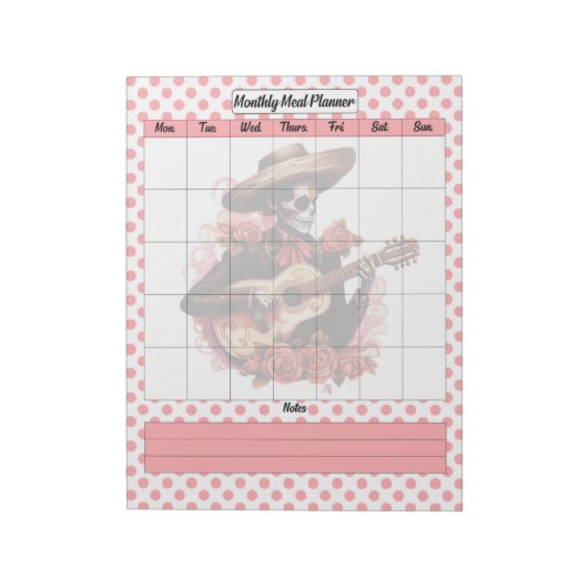 Bloc-note Cute Crâne de sucre Planificateur de repas mensuel (Tourné)