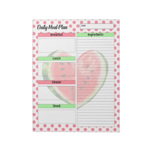 Bloc-note Cute Daily Mouth Waters Watermelon Meal Planner (Tourné)