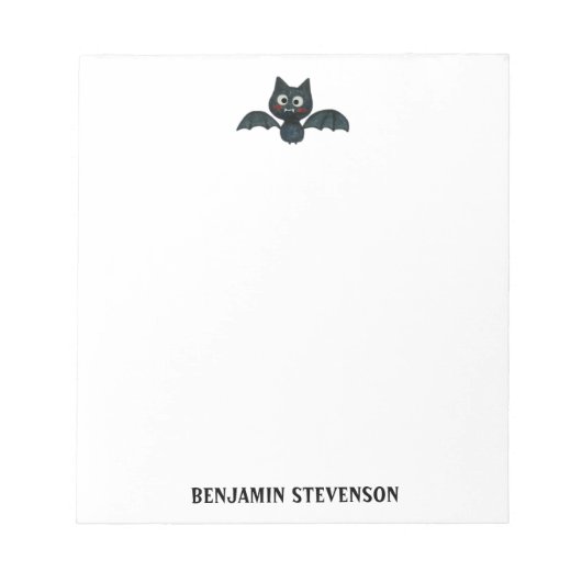 Bloc-note Cute drôle chauve-chauve-souris noire avec nom (Devant)