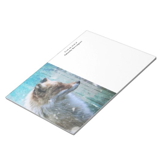 Bloc-note Cute Furry Fox sur Blue Grunge Arrière - plan (Incliné)