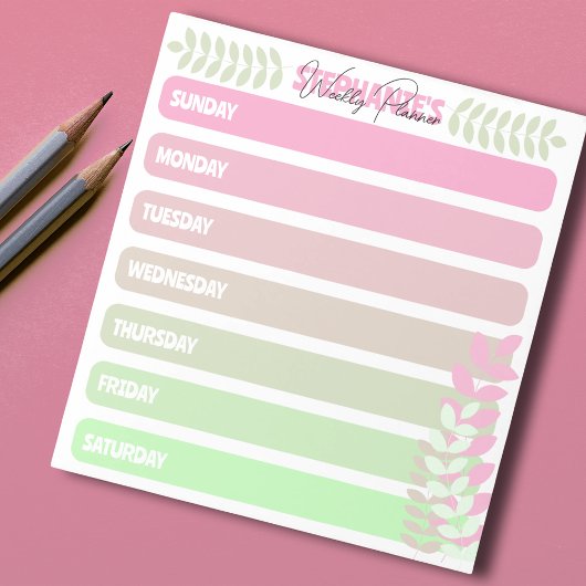 Bloc-note Cute Girly Pastel Pink Et Green Planificateur Hebd