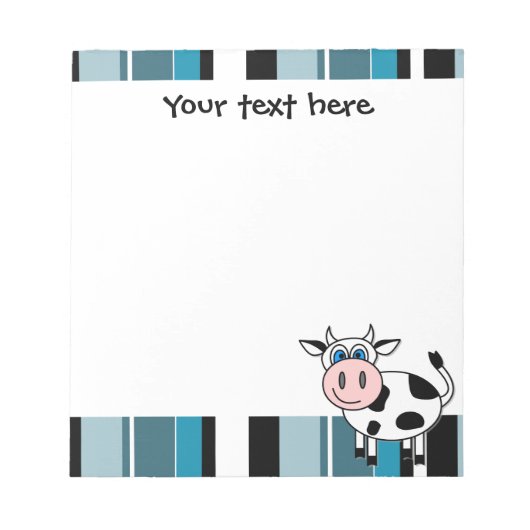 Bloc-note Cute Happy Cow - Blue Stripe (Devant)