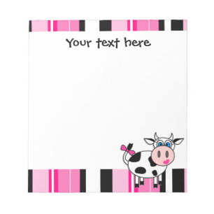 Bloc-note Cute Happy Girl Cow - Pink Stripe
