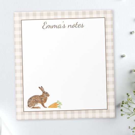 Bloc-note Cute Hare With Carrots On Beige Gingham Easter