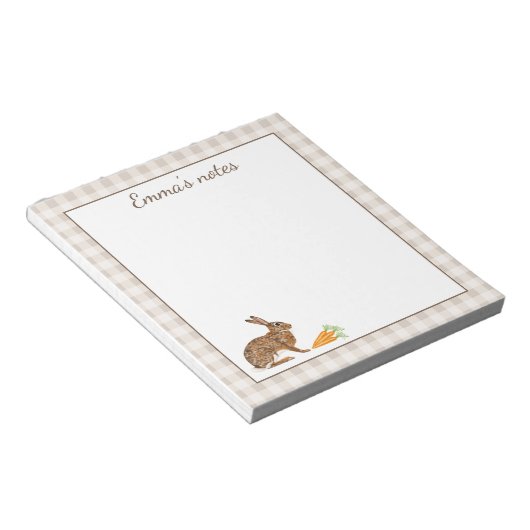 Bloc-note Cute Hare With Carrots On Beige Gingham Easter (Incliné)
