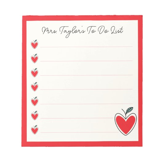 Bloc-note Cute Heart Apple Teacher To Do List Valentine Gift (Devant)