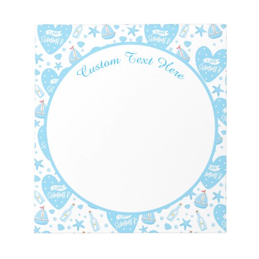Bloc-note Cute I Love Summer Blue Heart Voilier Bateau Starf (Devant)