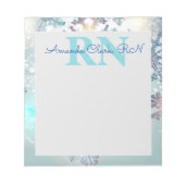 Bloc-note Cute Ice Blue Snowflake Nom personnalisé RN Nurse (Devant)