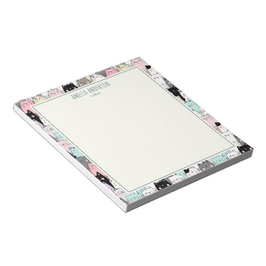 Bloc-note Cute Kawaii Cats Pattern Personalize Name (Incliné)