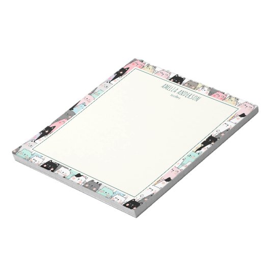 Bloc-note Cute Kawaii Cats Pattern Personalize Name (Tourné)