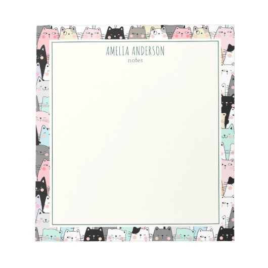 Bloc-note Cute Kawaii Cats Pattern Personalize Name (Devant)