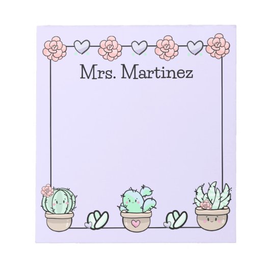Bloc-note Cute Kawaii Succulents Personnalisés (Devant)