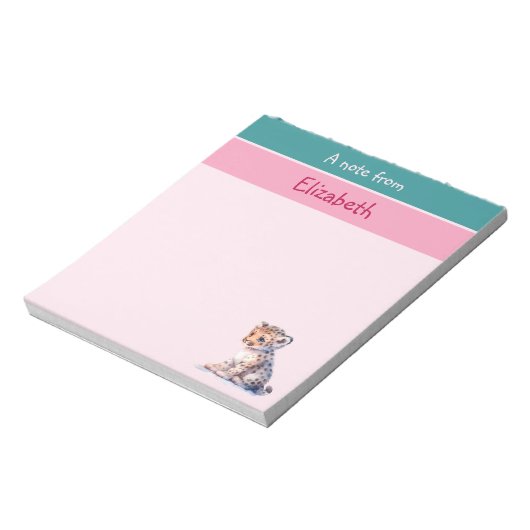 Bloc-note Cute léopard nom personnalisé enfants roses (Tourné)