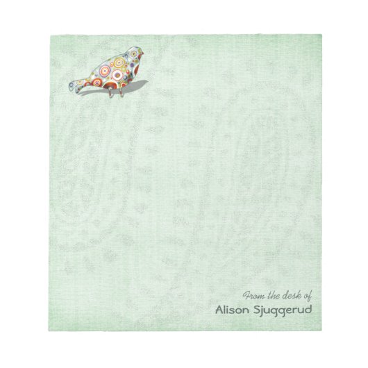 Bloc-note Cute Little Whimsical Bird Paisley Green Custom (Devant)