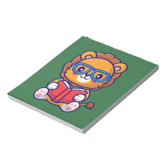 Bloc-note Cute Nerd Lion Reading a Book (Tourné)