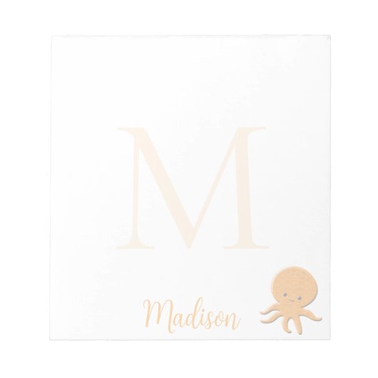 Bloc-note Cute Octopus Custom Name Initial  (Devant)