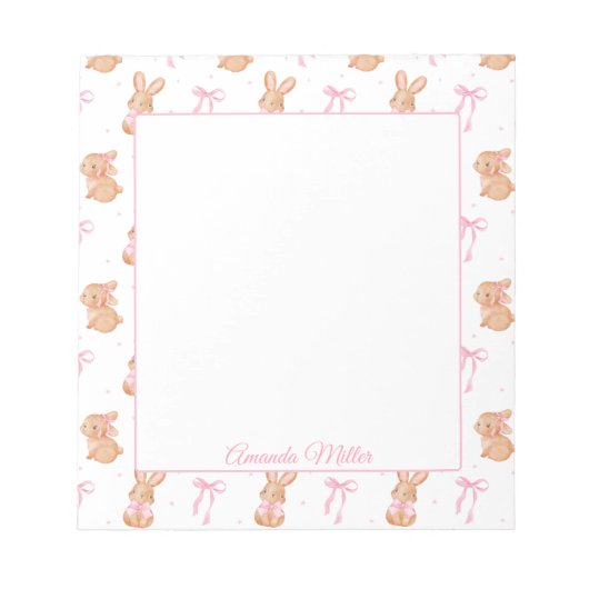 Bloc-note Cute Pink Coquette Bows  Bunnies Personalized Name (Devant)