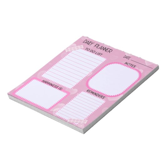 Bloc-note Cute Pink Hearts Daily Planner Notepad (Tourné)