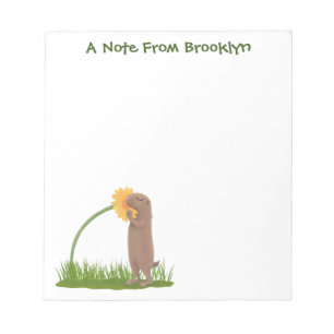 Bloc-note Cute prairie dog sniffing flower cartoon