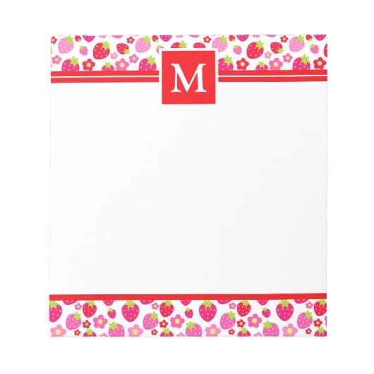 Bloc-note Cute Summer Red & Pink Strawberries Monogram (Devant)