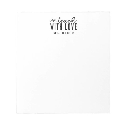 Bloc-note Cute Teach With Love Trendy Typography Heart (Devant)