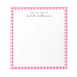Bloc-note Cute Vintage Pink Gingham Plaid Pattern Name