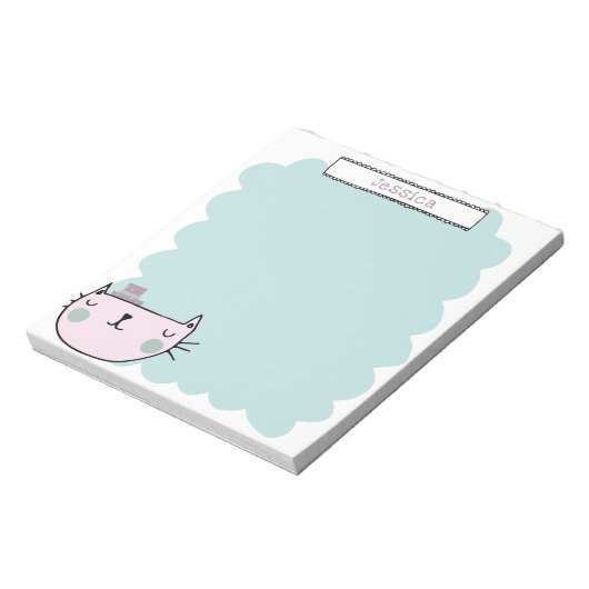 Bloc-note Cute Whimsical Chat Pastel Turquoise Lilac Nom per (Tourné)
