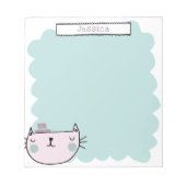 Bloc-note Cute Whimsical Chat Pastel Turquoise Lilac Nom per (Devant)