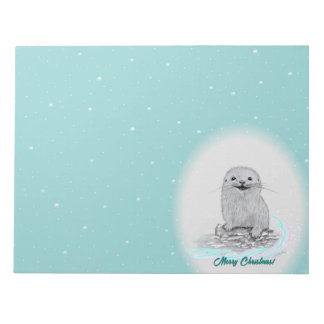Bloc-note Cute White Baby Sea Otter , Merry Christmas