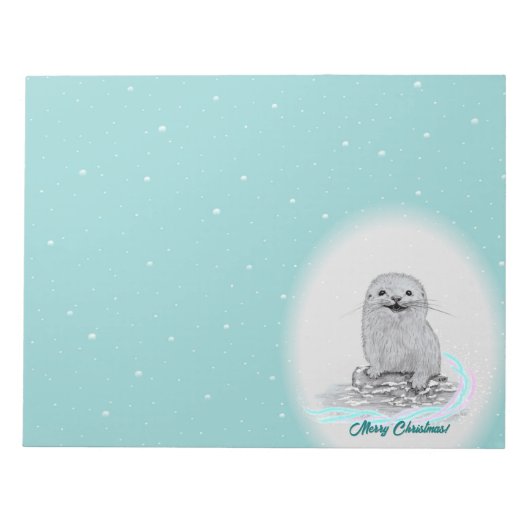 Bloc-note Cute White Baby Sea Otter , Merry Christmas (Devant)