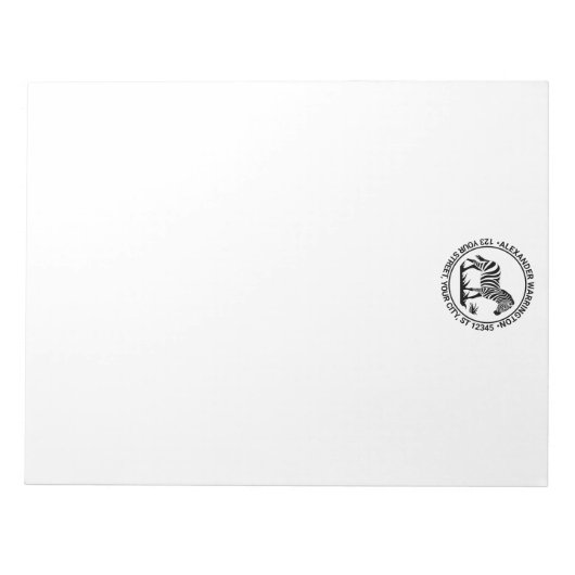 Bloc-note Cute Zebra Standing Name Adresse de retour (Devant)