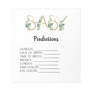 Bloc-note Cutie Baby shower Prédictions Jeu Vert Floral