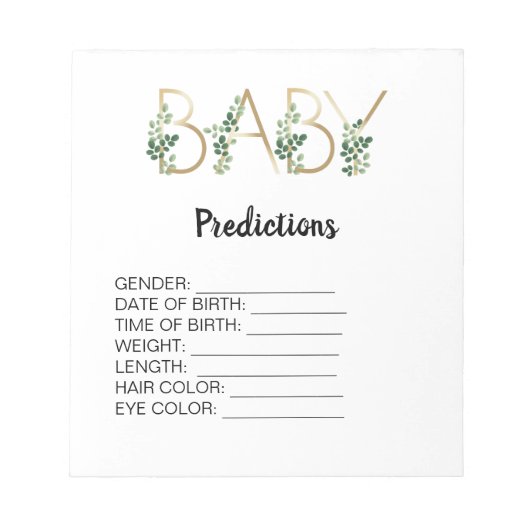 Bloc-note Cutie Baby shower Prédictions Jeu Vert Floral (Devant)