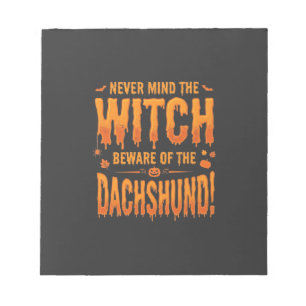 Bloc-note Dachshund Halloween Sorcière Avertissement Typogra