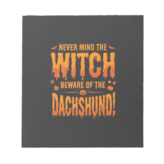 Bloc-note Dachshund Halloween Sorcière Avertissement Typogra (Devant)