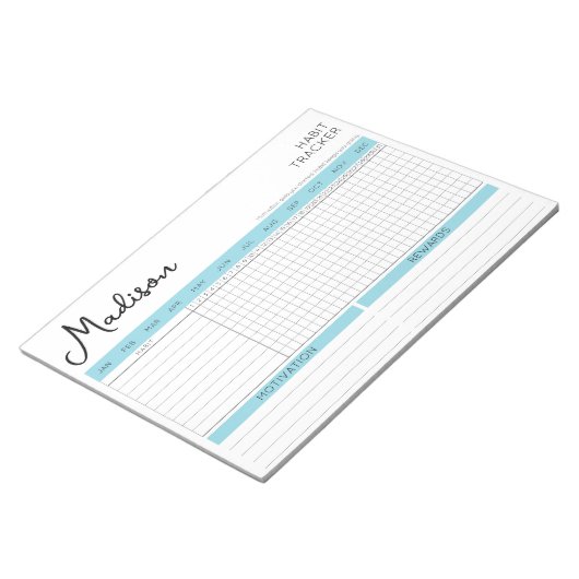 Bloc-note Daily Habit Tracker Motivational Blue Script Name (Incliné)