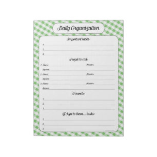 Bloc-note Daily Organization - Green Gingham Notepad