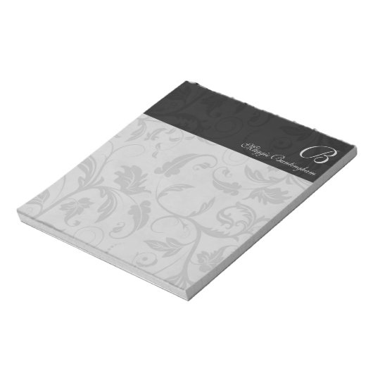 Bloc-note Damas noir avec nom et monogramme (Tourné)