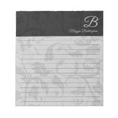 Bloc-note Damas noir avec nom et monogramme (Devant)