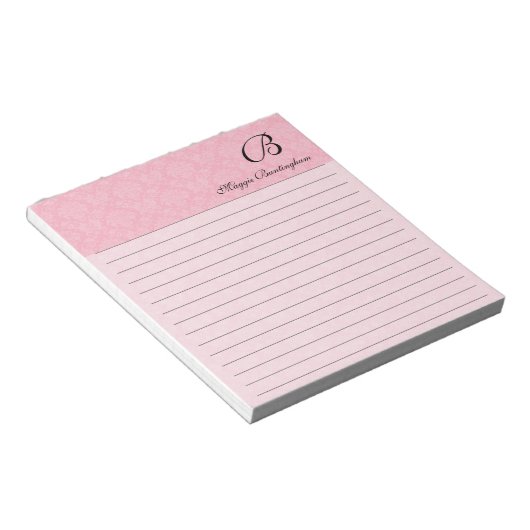 Bloc-note Damas rose avec Monogramme noir (Incliné)
