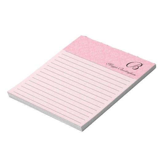 Bloc-note Damas rose avec Monogramme noir (Tourné)