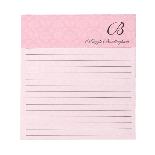 Bloc-note Damas rose avec Monogramme noir (Devant)
