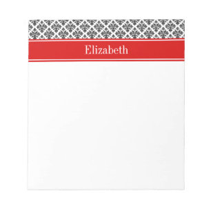 Bloc-note Damask noir Blanc #3 Red Name Monogram