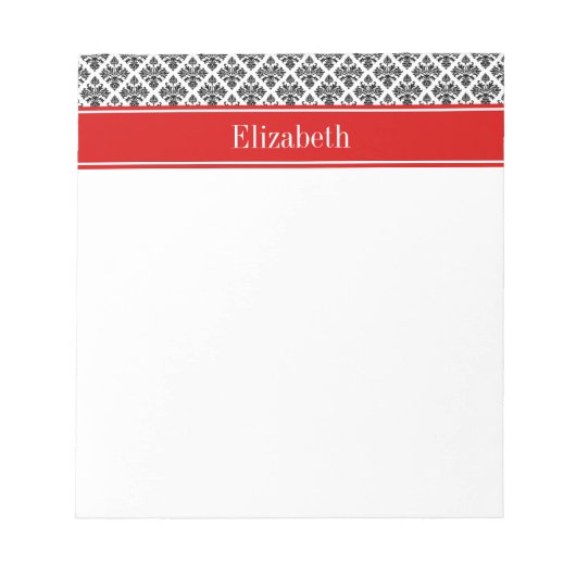 Bloc-note Damask noir Blanc #3 Red Name Monogram (Devant)